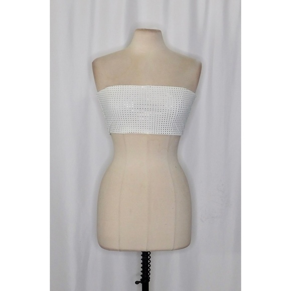 NWT!! WEWOREWHAT Crystal Bandeau Top Studded Rhinestones Bridal Glam Large - Picture 3 of 16